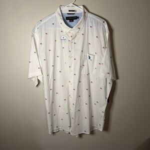 BNWT mens U.S. Polo Assn button down short sleeve american flag polo shirt 3XL